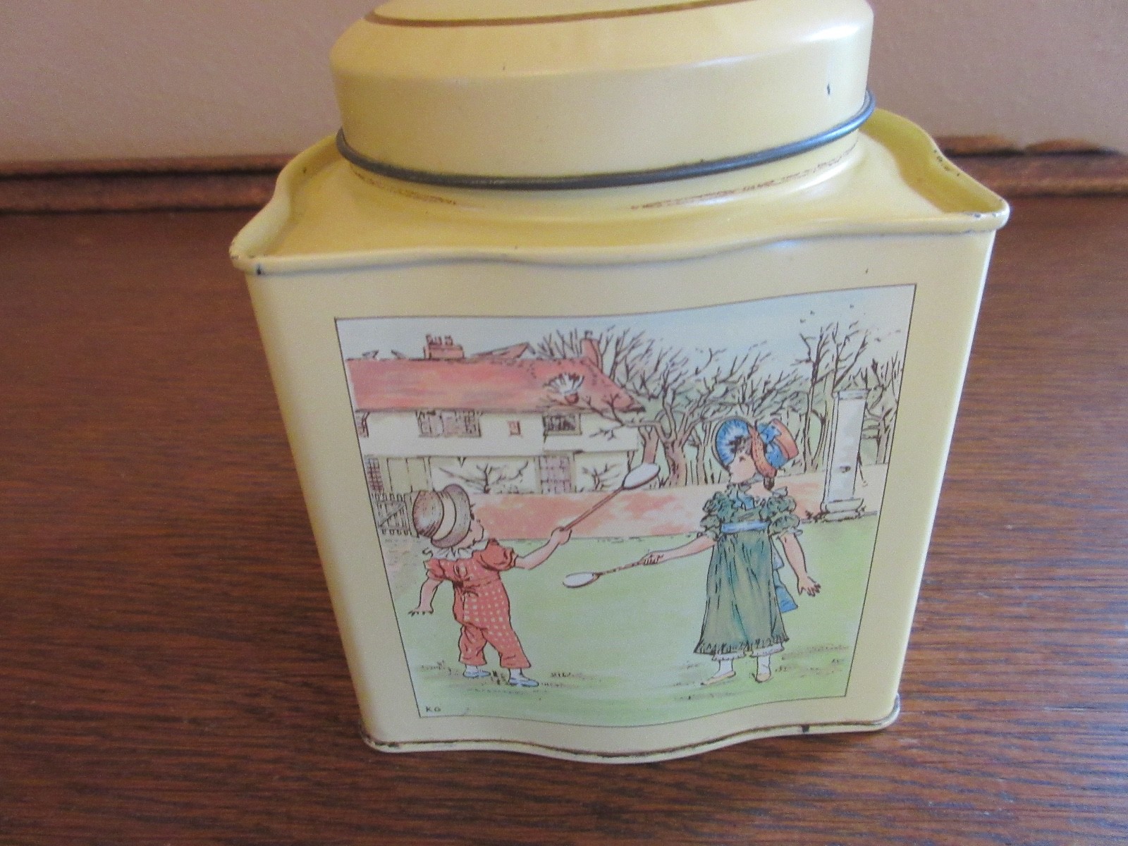 Vintage Daher Tin Container England Children Playing Kate Greenaway Collection