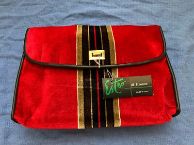 New With Tag Vintage Estro Di Firenze Red Velvet Clutch Bag,    Rare Find 