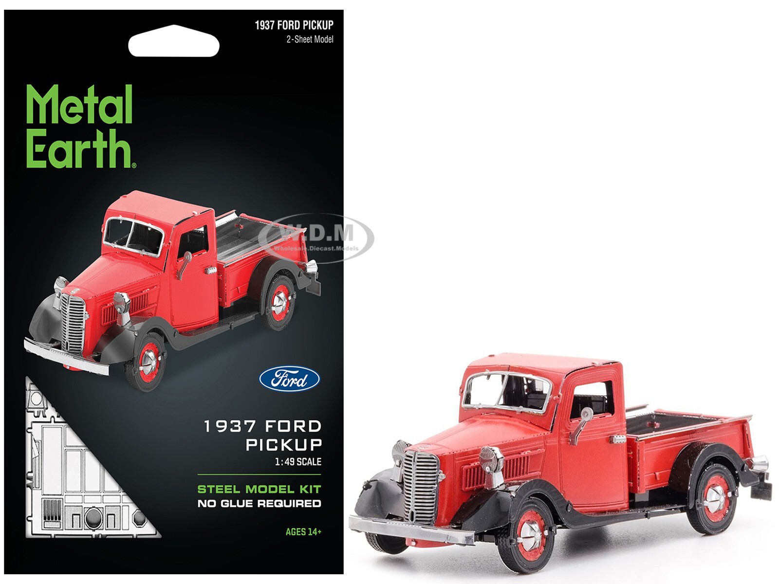専用ページイメージ画像9/28 1937 FORD PICKUP RED & BLACK STEEL MODEL KIT BY METAL EARTH