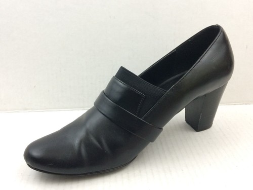 Dressbarn Womens 10 M Black High Heel Loafers Faux Leather Shoes Slip On Buckles