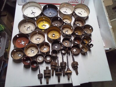 Large Hole Saw Set Lot With 7 Arbors And 32 saws