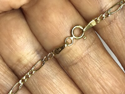 Pre-owned Handmade Gold Necklace Set Aztec Pendant 1.15" Chain Figaro 2.5mm 20" 10k Solid Oro