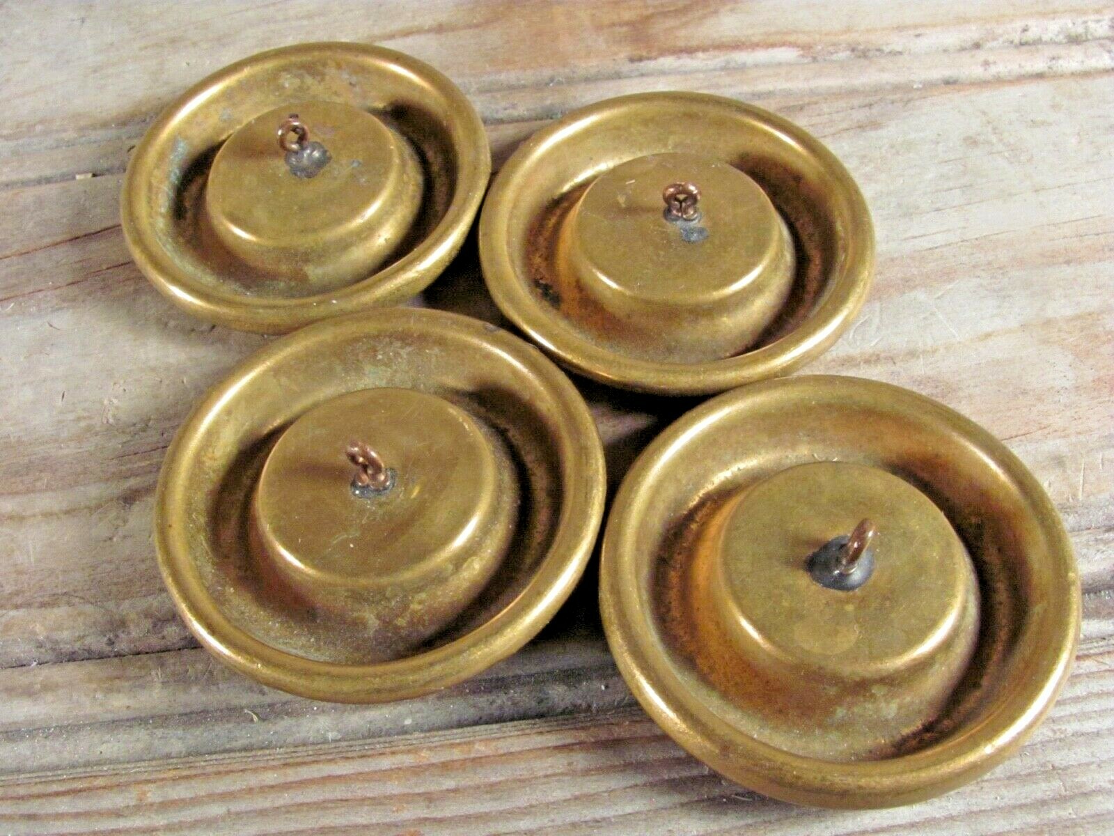 Vintage button lot set of 4 solid brass fabric heavy coat buttons NICE