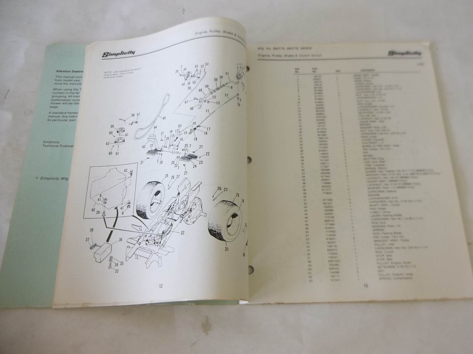 Simplicity Models 648 637 627 626 616 Yeoman Tractor Parts Manual