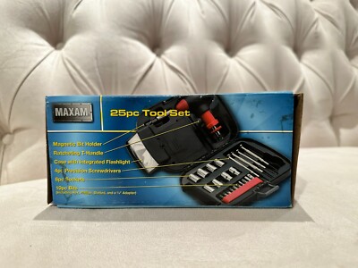 NEW! Maxam 25 Piece Screwdriver Socket Set w/ Hard Storage Case and Flashlight