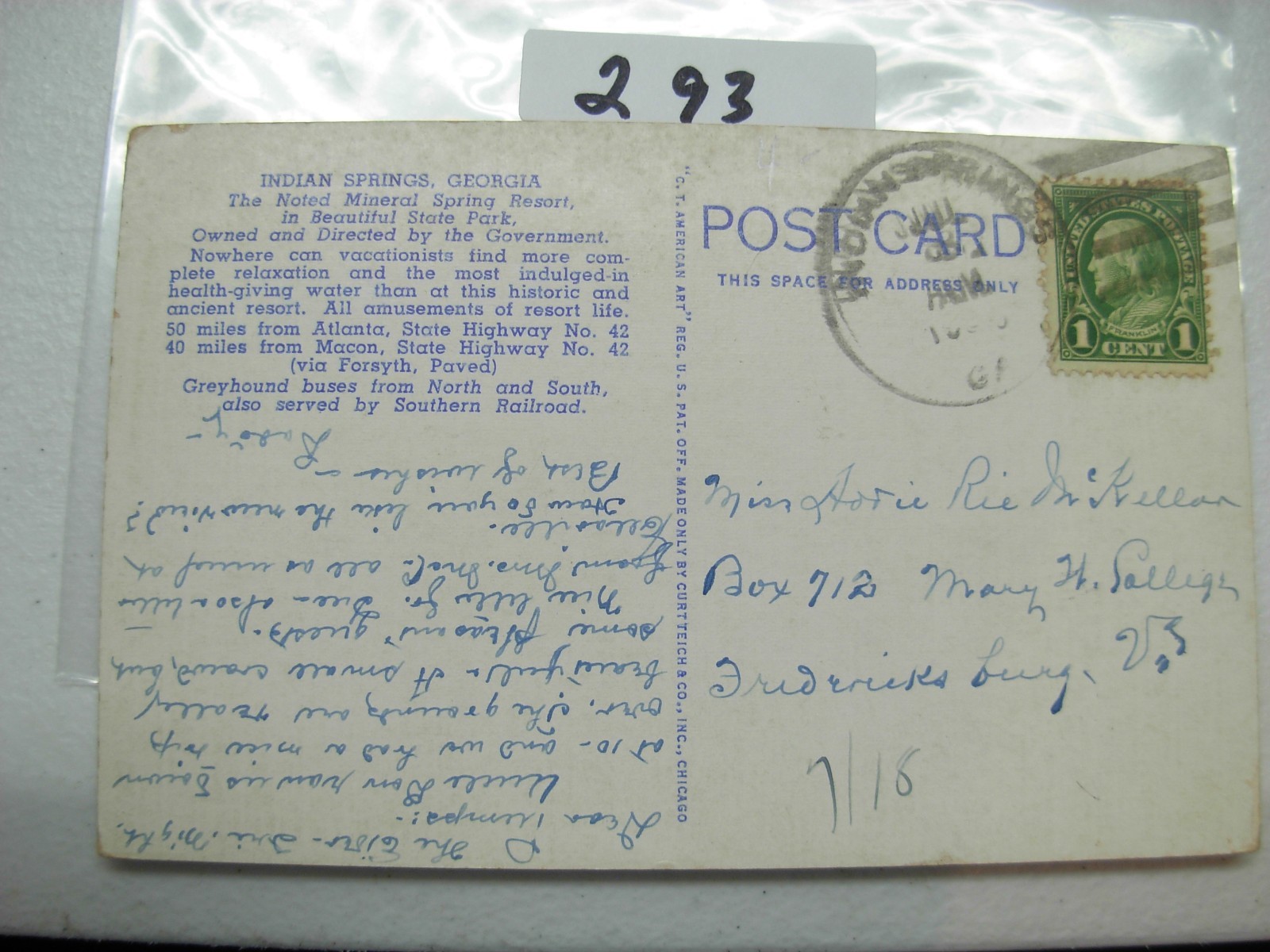 POSTCARD GEORGIA, INDIAN SPRINGS,THE SPRING HOUSE, EARLY 1900'S  #293