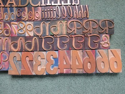 Lot of 133 Letterpress Wood Type Print Printers Blocks Alphabet Numbers Metal