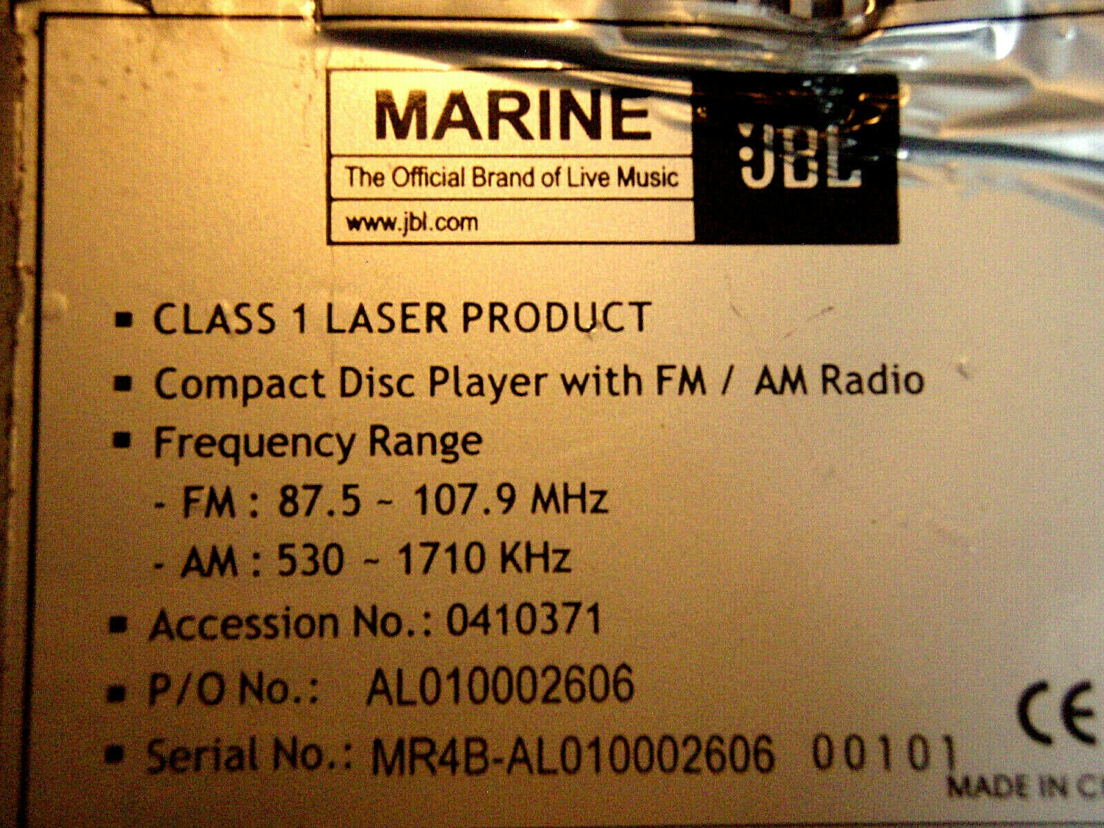 JBL Marine CD Player Radio, In-Dash, Boat, Audio, MR-4,  45w x 4, MR-4B