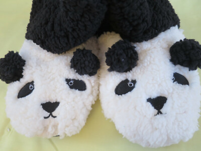 NEW Joe Boxer Black & White Panda Bear Slippers Womens/Girls Size 5-6