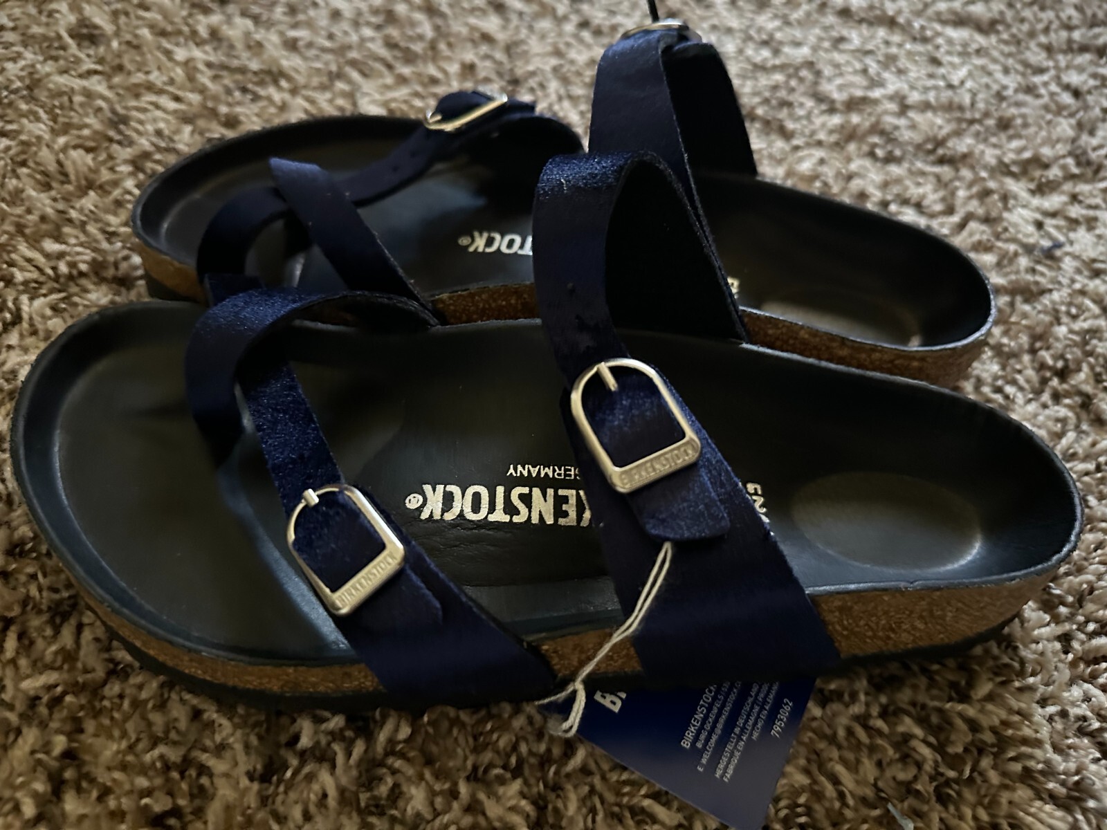 Pre-owned Birkenstock Mayari Big Buckle Velvet Sandal, Blue, Eu39 Us9-9.5, Wide Width