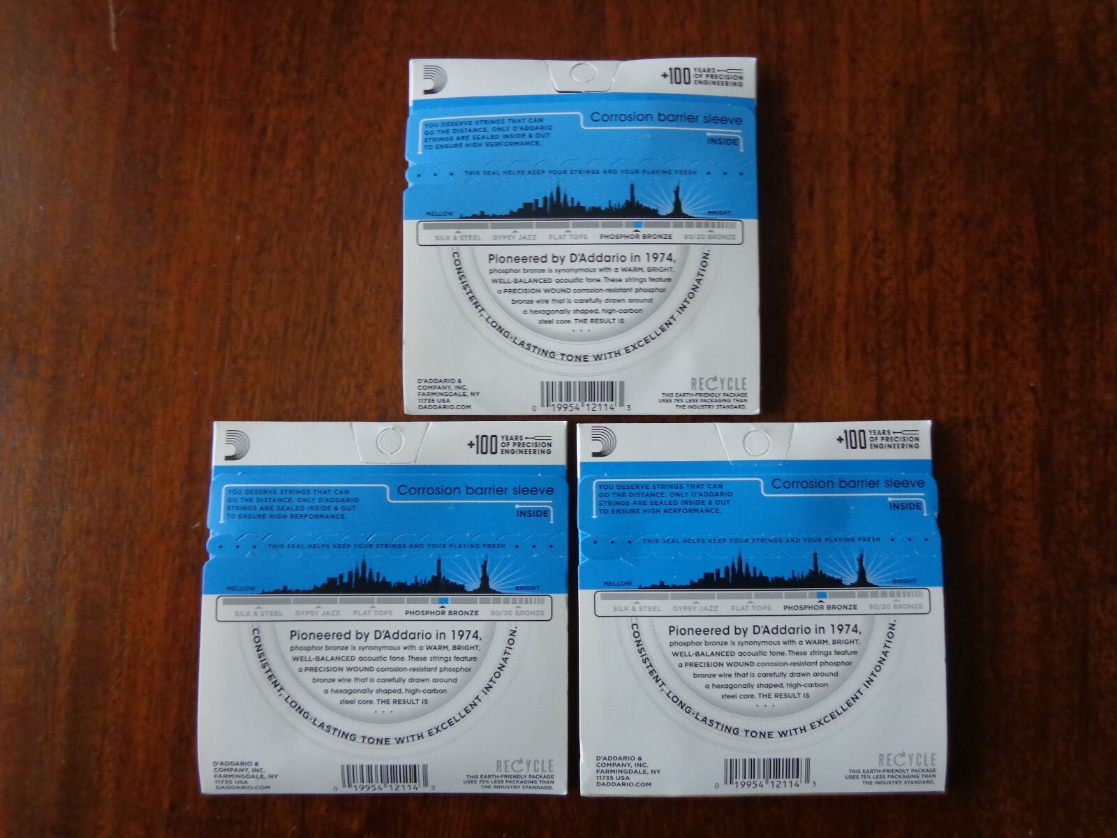 3 Sets D'Addario EJ16  Phosphor Bronze Light Acoustic Guitar Strings NEW