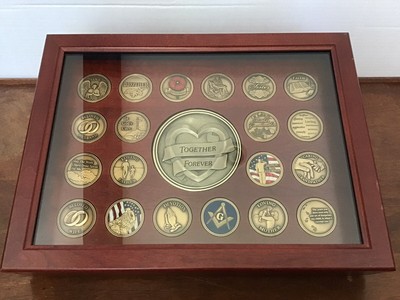 Batesville Casket Medallion Set Wood Case Eagle Masonic Mom Dad Religion Funeral