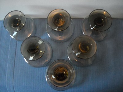 6 Smoke Colored Champagne Sherbet Stemmed Glasses