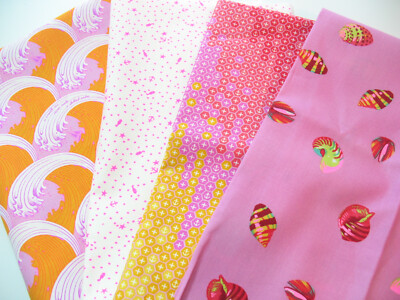 Tula Pink ZUMA 4 FQs cotton fabric Sea Shells HIGH TIDE White Caps Neon Litter