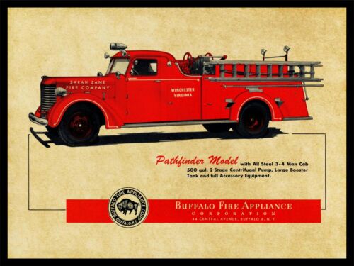 1947 Buffalo Fire Appliance Co. NEW Metal Sign: Sarah Zane Winchester, Virginia