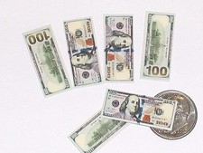5pc miniature dollhouse barbie play money 500 lot hundreds cash 100