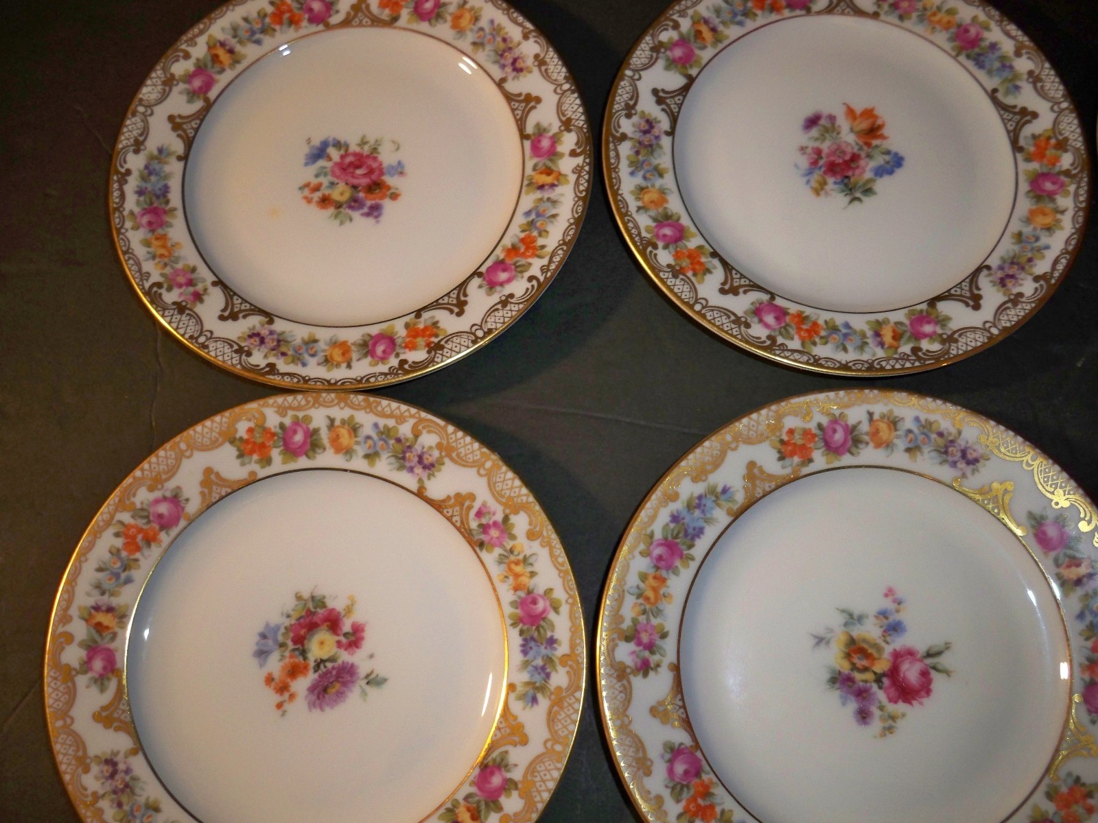 8 ROYAL BAYREUTH ROB41 BREAD AND BUTTER PLATES  FLORAL WITH GOLDTONE ACCENTS