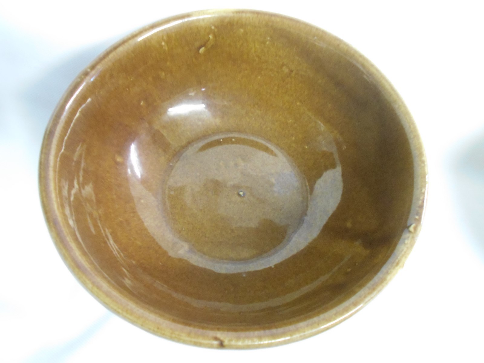 vintage USA brown crock / stoneware  bowl with embossed fruit design
