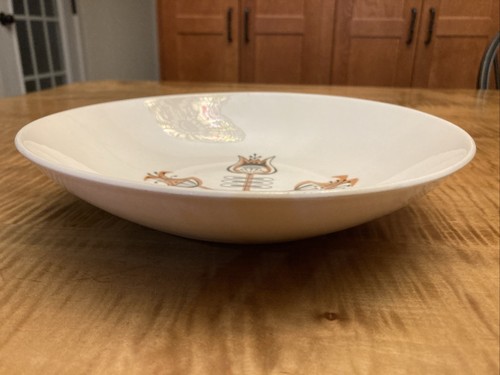 Retro Mid Century Round Serving Bowl 9 " Gold Black Leaf Flower Tree