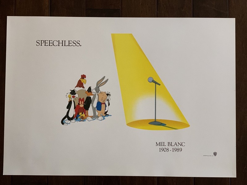 Warner Bros Mel Blanc Speechless 1908-1989 Litho Lithograph Print Poster 29x20