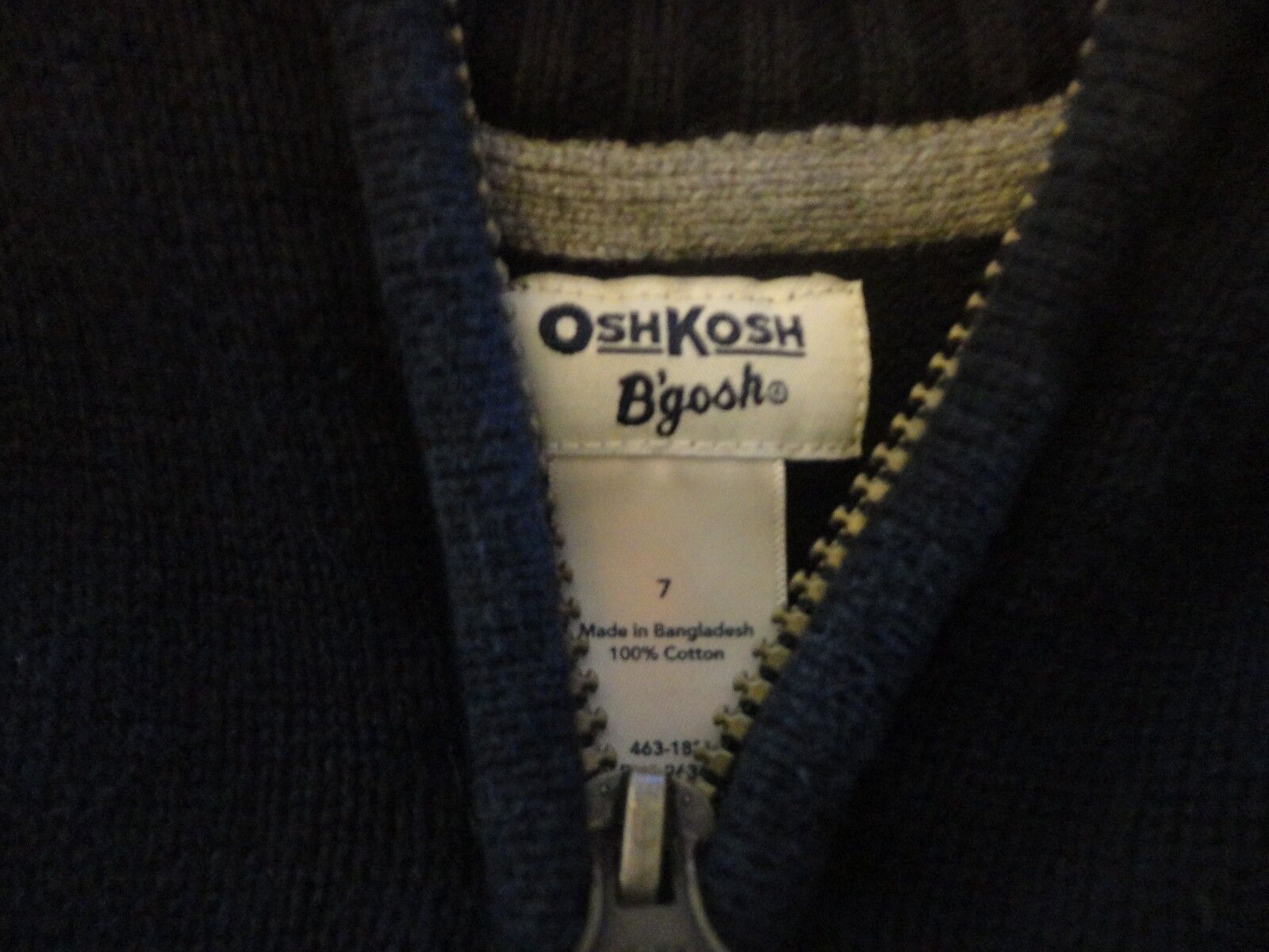 BOYS HEAVY PULLOVER SWEATER BLACK AND GRAY OSHKOSH BGOSH SIZE 7 ZIP NECK