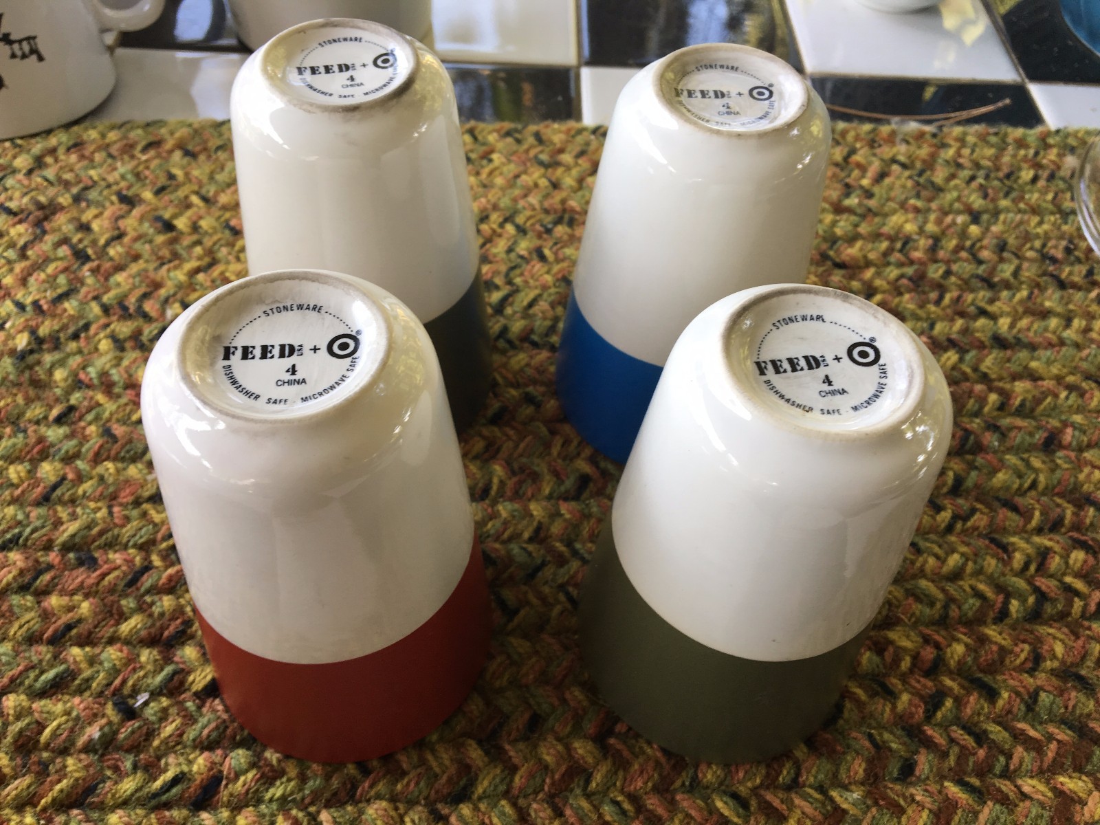 four FEED stoneware tumblers from TARGET...unique