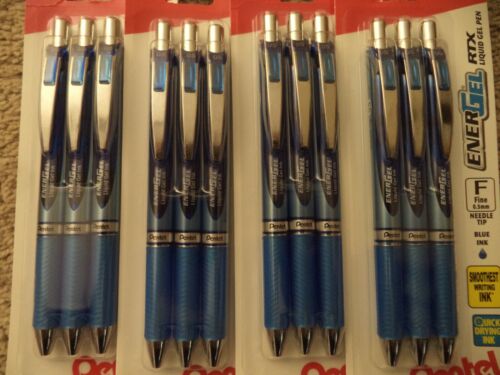12 Pentel EnerGel Deluxe RTX 0.5mm Rollerball Gel Ink Pens BLUE Liquid Fine👍