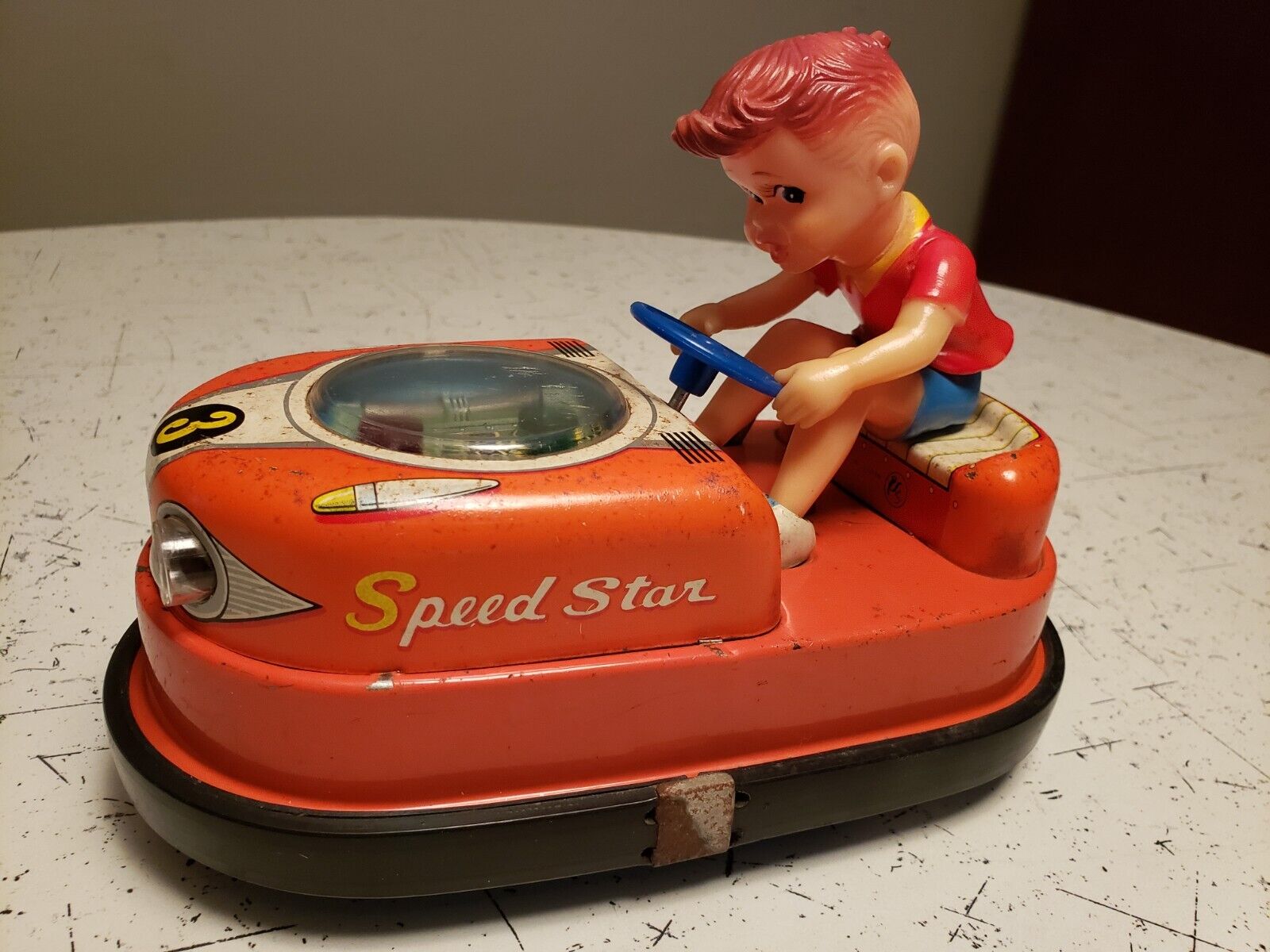 Vintage Speed Star 3 Happy Drive Car Tin Litho Toy T-N Vintage Speed Star 3 Happy Drive Car Tin Litho Toy T-N