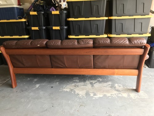 Vintage EKORNES Stressless Mid Century Danish Modern Teak Leather Low Sofa Couch