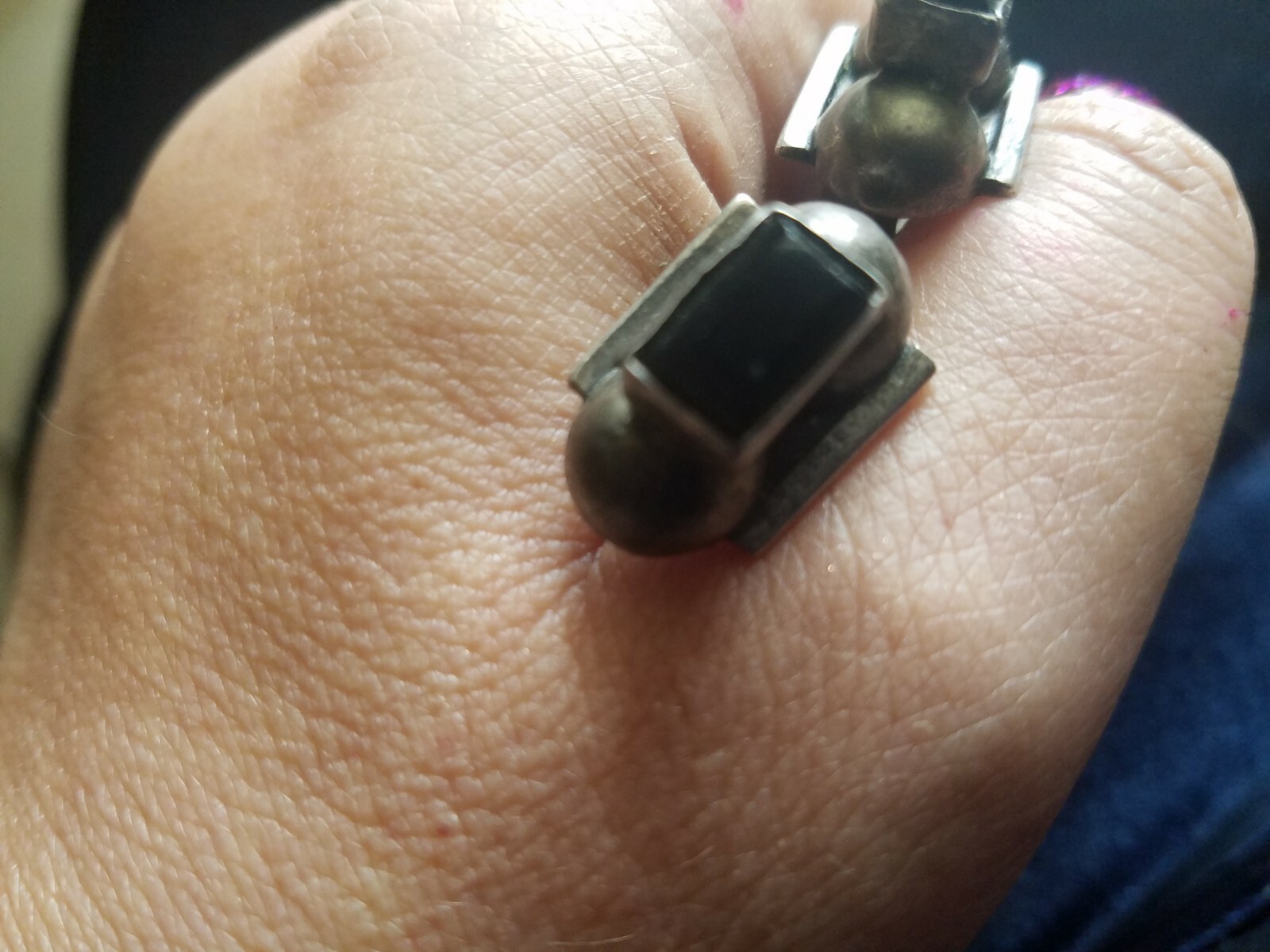 Vintage Art Deco Silver Screw Back Earrings With Onyx Cabs, Mexico,