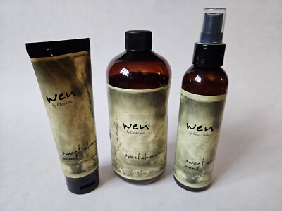WEN Sweet Almond Mint Lot 3 Styling Cream Cleansing Conditioner Treatment Mist