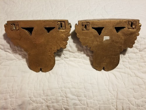 2 Vintage Carved RESIN Cherub Wall Sconce Shelf Accent Decor 8.5