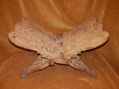 Collapsible Wooden Wood Book Indian Bible Holder Ornate Leaf Flower Stand