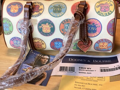 Dooney & Bourke Medallion Barrel Shoulder It Bag Purse NWT White/Multi Logo Y2K