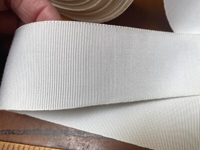vintage grosgrain cotton rayon ribbon reversible 1 1/2'' trim 1yd cream white USA
