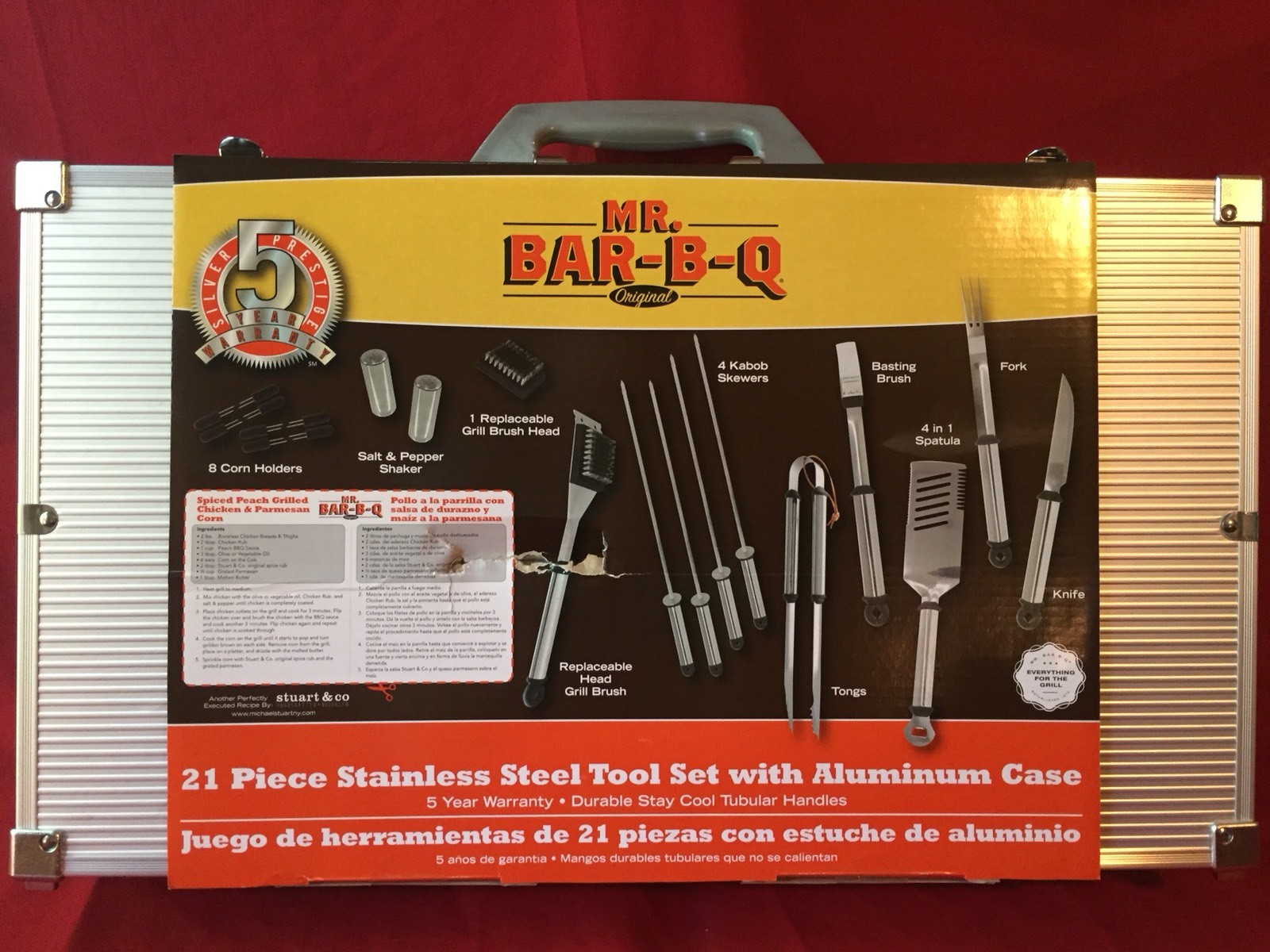 Mr. Bar-B-Q Cooking Tool Set Silver Stainless Steel 21-Piece Aluminum Case