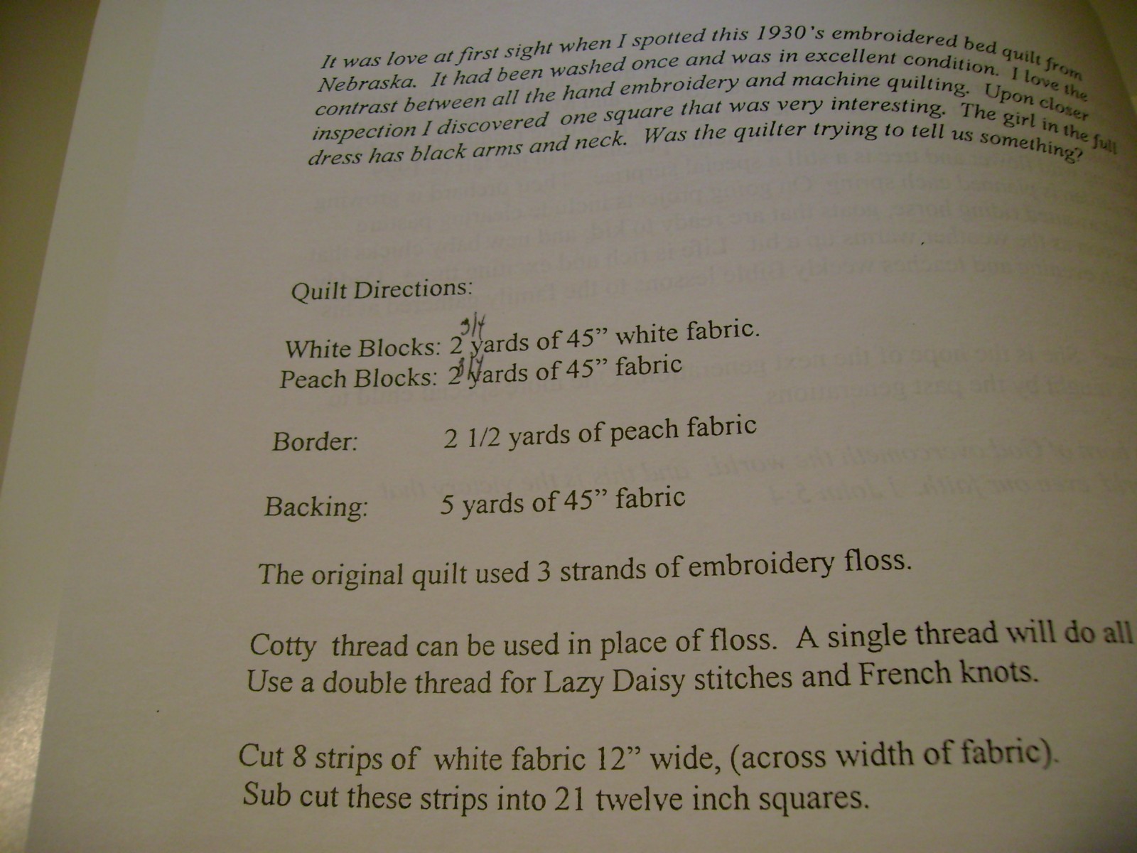 Faith Anne's Quilt by Dottie Krueger Pattern and Old Fashioned Recipes