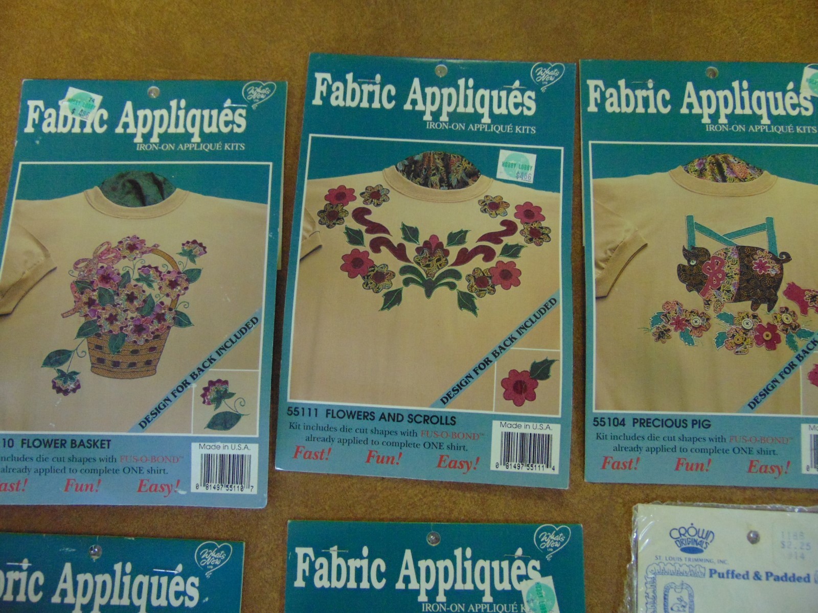 6 Pc Lot of 5 Iron-On Fabric Applique Kit 1 Puffed and Padded Crown Original Pig