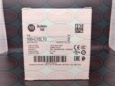 Allen Bradley 100-C16L10 Contactor 208-240V 60Hz 16A 1 N.O. Aux Contact NIB
