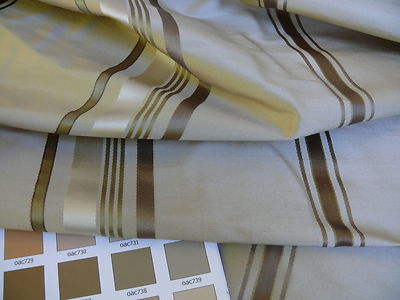 DESIGNER HiEND 100%SILK SATIN STRIPE TAUPE BEIGE SILVER MSRP$100+ BTY #1293