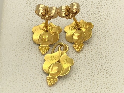 10k Black Hills Gold Landstrom Small Pierced Earrings & Pendant Set 1.2g Total