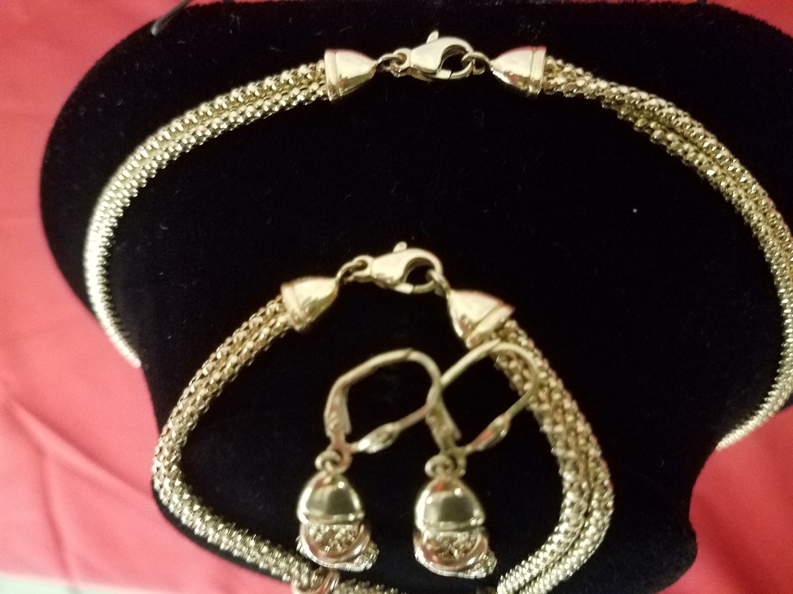 14k Gold Necklace, Bracelet, and Earring set 35.8G Yellow w/ Rose accents