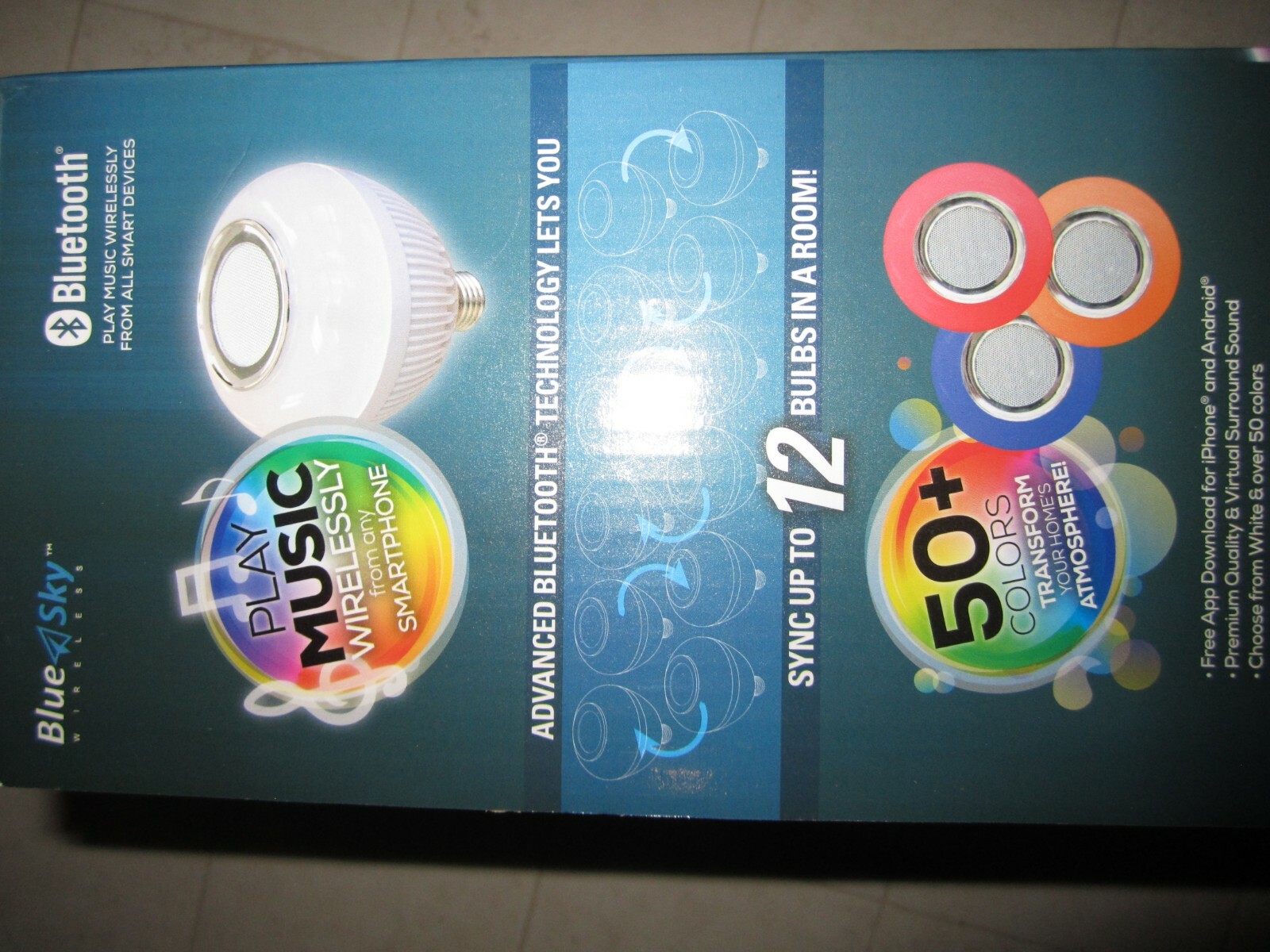 Blue Sky LED Bluetooth Color Changing Smart Bulb + Speaker...Brand New
