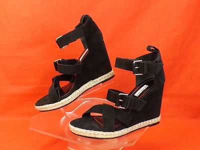 Pre-owned Balenciaga Black Suede Buckle Ankle Strap Espadrille Wedge Sandals 40 $620