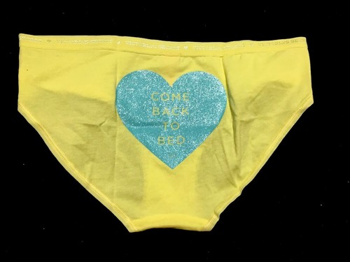 VICTORIAS SECRET BRIGHT YELLOW WITH BLUE GLITTER HEART ON BACK HIPHUGGER S/P