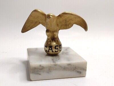 Vintage Case Tractor Gold Painted Bald Eagle On Marble Paperweight - Advertising