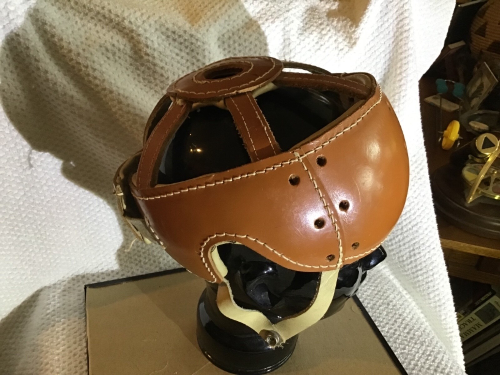 Antique Vtg Rare Hockey-Football Helmet Excellent Leather early 6 spoke