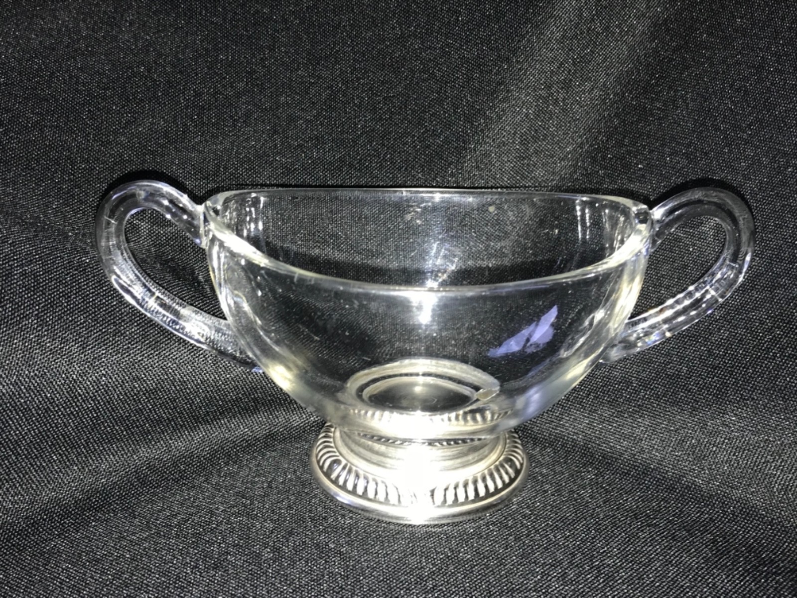 STERLING SILVER  & GLASS CREAM AND SUGAR SET   Creamer Sugar bowl