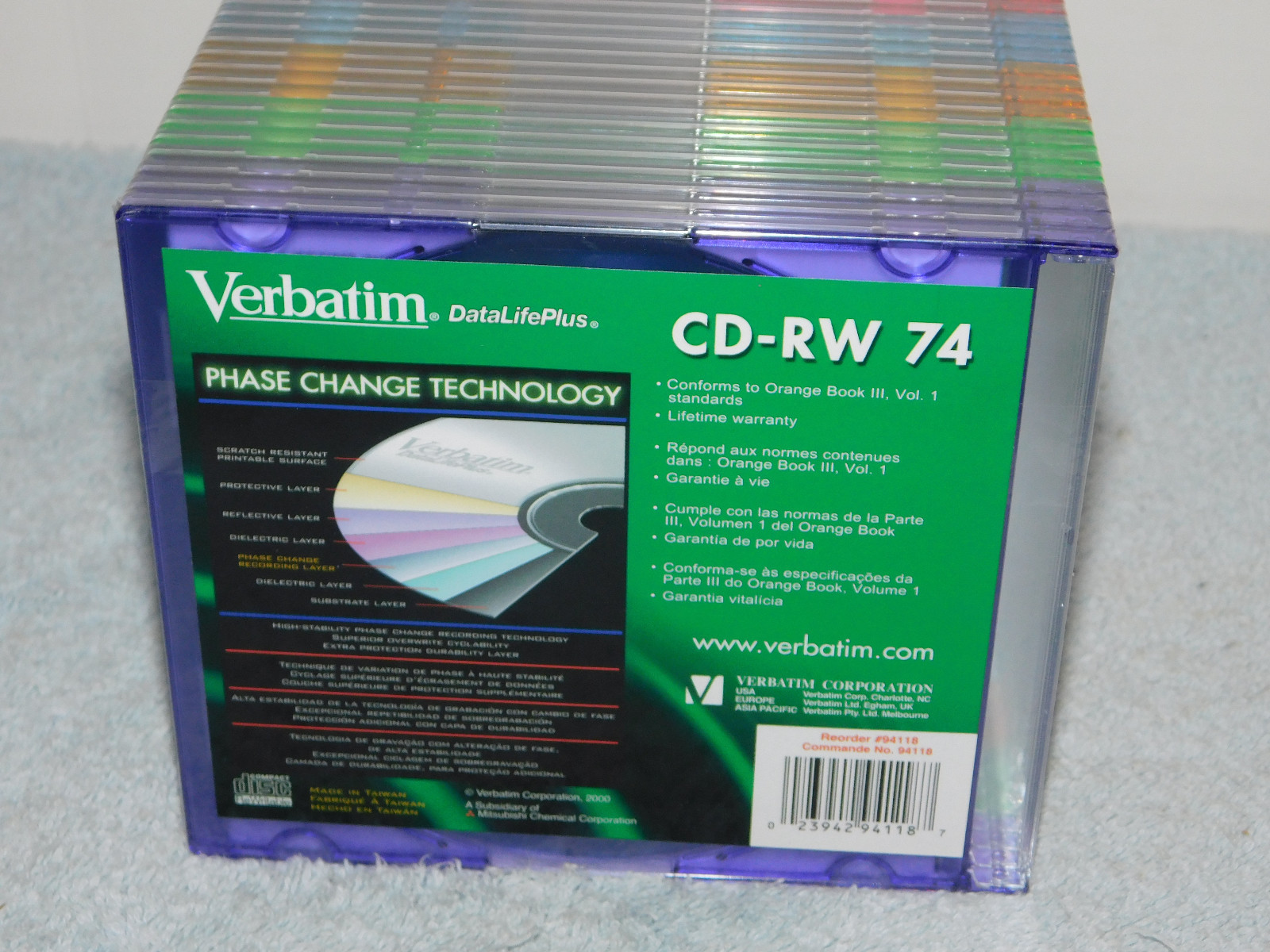 Verbatim CD-RW Discs 650MB/74 min 4X Slim Jewel Case Assorted Colors 20/Pack