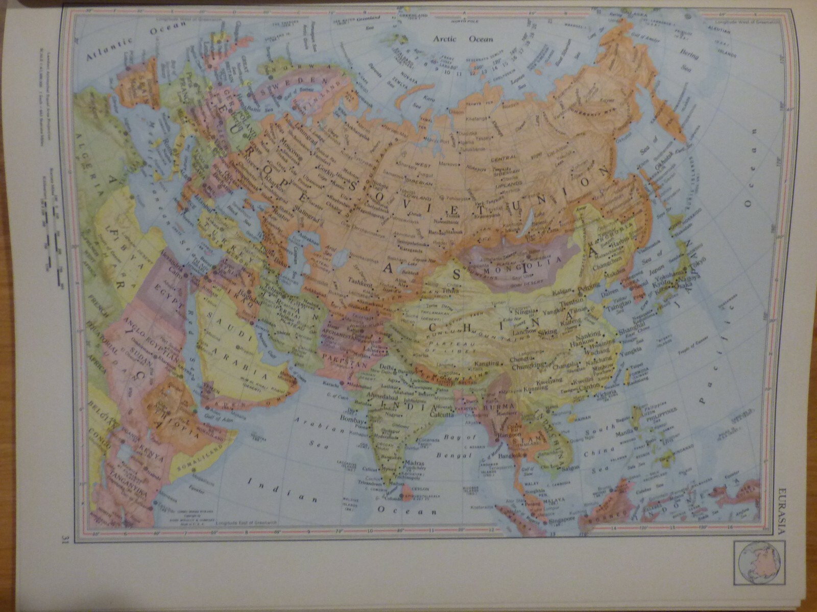 1952 Premier World Atlas, Rand McNally maps tables index 272 pp. good condition